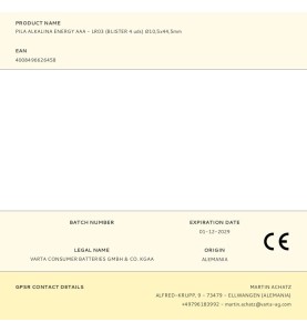 Pila alkalina energy aaa - lr03 (blister 4 uds) ø10,5x44,5mm