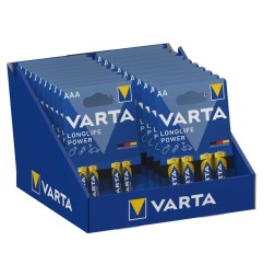 Expositor de carton de sobremesa de pilas varta "long life" 10 blisters 4xaaa lr03 +10 blisters 4xaa lr06 varta 27x18x17cm