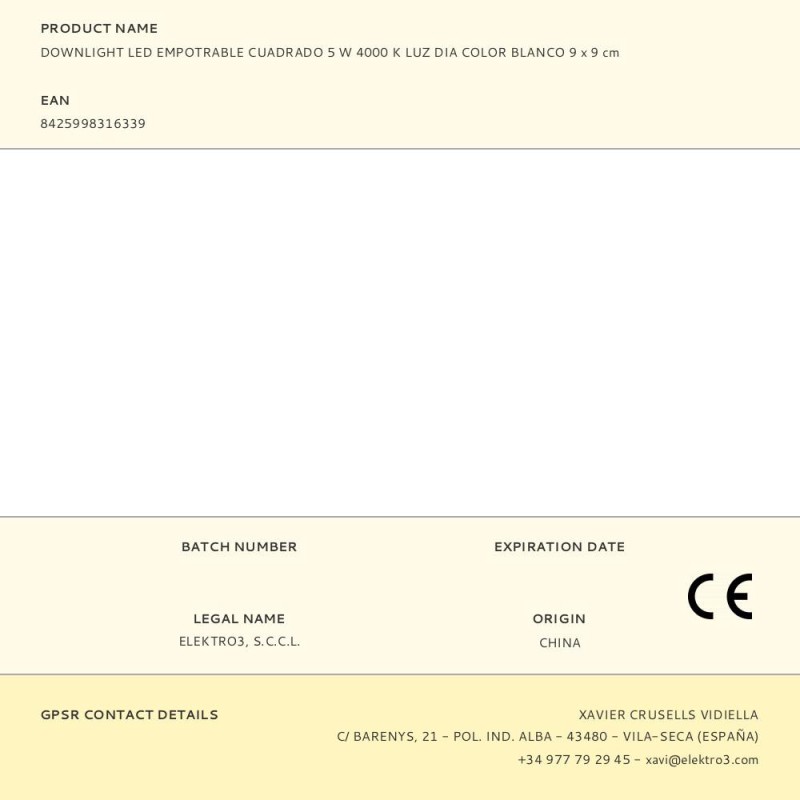 Downlight led empotrable cuadrado 5 w 4000 k luz dia color blanco 9 x 9 cm