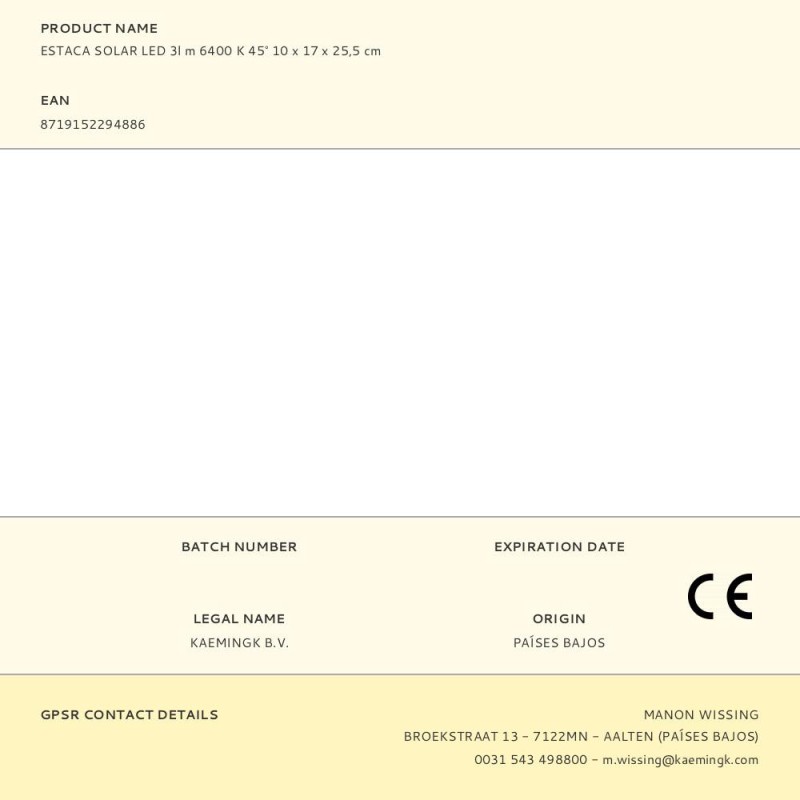 Estaca solar led 3l m 6400 k 45° 10 x 17 x 25,5 cm