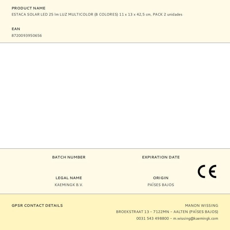 Estaca solar led 25 lm luz multicolor (8 colores) 11 x 13 x 42,5 cm, pack 2 unidades