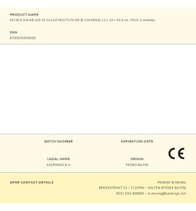 Estaca solar led 25 lm luz multicolor (8 colores) 11 x 13 x 42,5 cm, pack 2 unidades