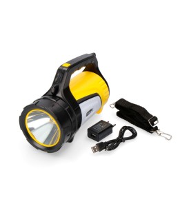 Linterna de cañón multifuncion. luz principal 10w 350lm + lateral 3w 100lm + lateral rojo 3w 20 lm y power bank