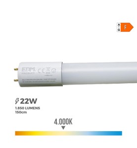 Tubo led t8 22 w 2400 lm 4000 k luz dia (eq.58w) ø2,6 x 150 cm