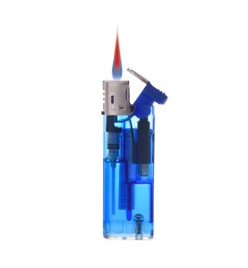Encendedor modelo transparente llama roja 8x2,5x1cm colores surtidos recargable