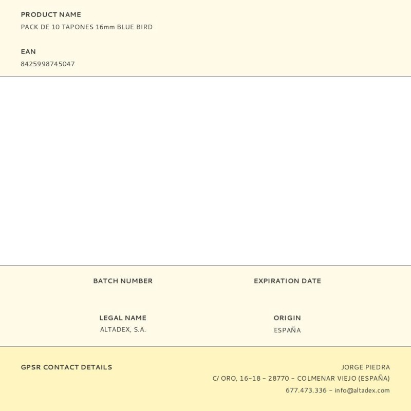 Pack de 10 tapones 16mm blue bird