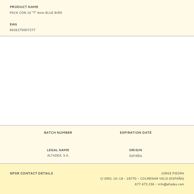 Pack con 10 "t" 4mm blue bird