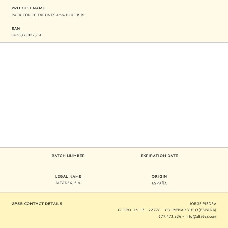 Pack con 10 tapones 4mm blue bird