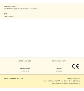 Lampara halogena lineal 117mm 150w 230v.