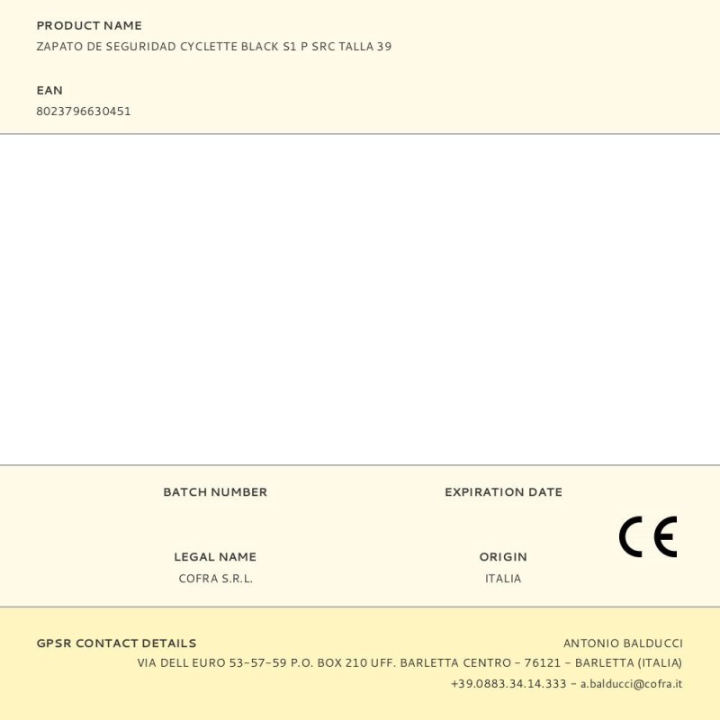 Zapato de seguridad cyclette black s1 p src talla 39