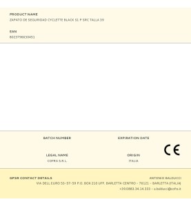 Zapato de seguridad cyclette black s1 p src talla 39