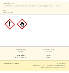 Limpiador para objetos y superficies 100% alcohol isopropilico en spray 400ml pinty plus