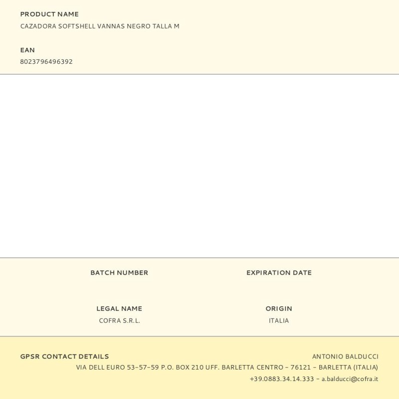 Cazadora softshell vannas negro talla m