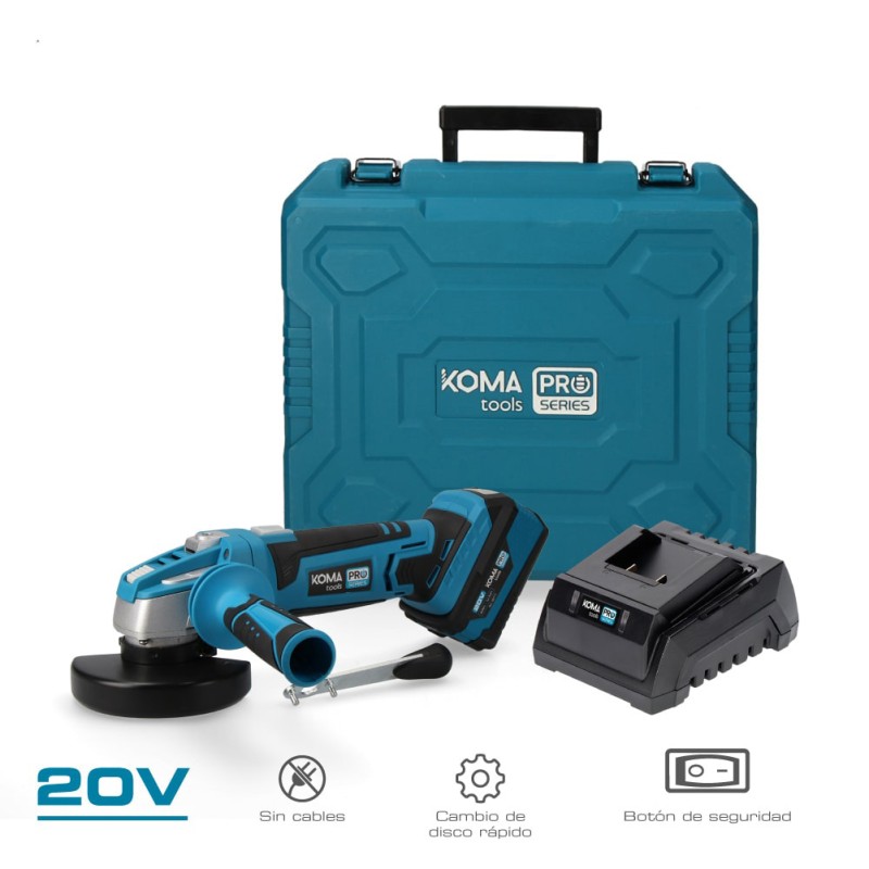 Kit amoladora 20 v con 1 bateria 4.0ah y cargador 08772. 28,9 x 27 cm. pro series battery