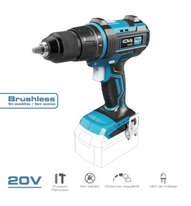 Taladro percutor / atornillador brushless 20 v (sin batería ni cargador)