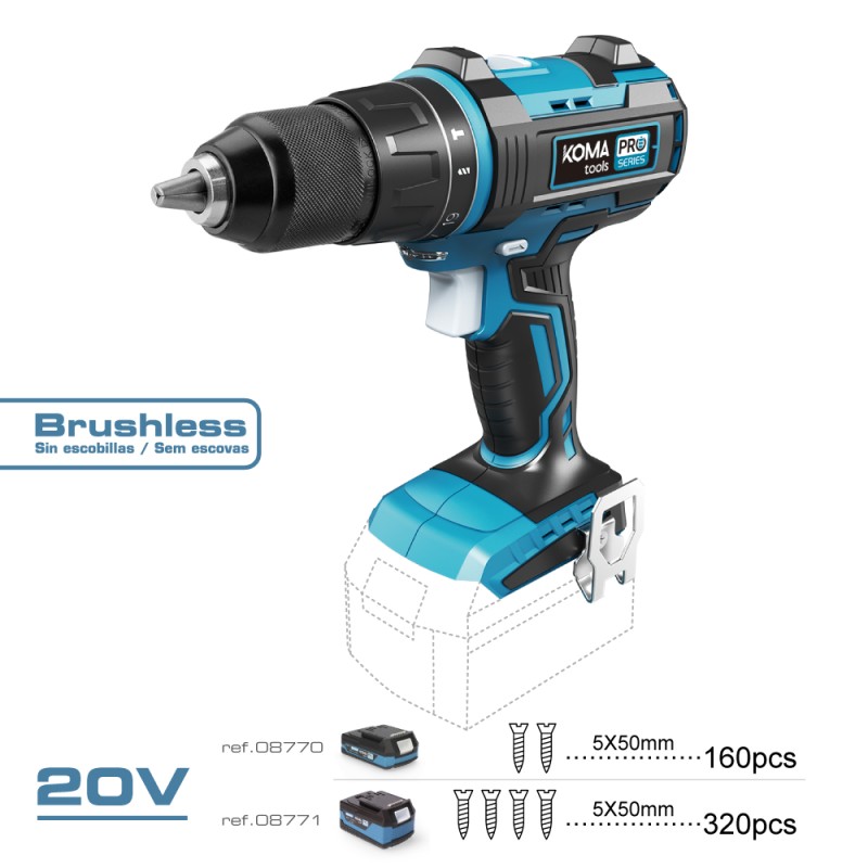 Taladro percutor / atornillador brushless 20 v (sin batería ni cargador)
