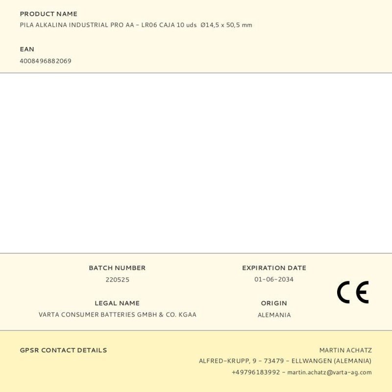 Pila alkalina industrial pro aa - lr06 caja 10 uds ø14,5 x 50,5 mm