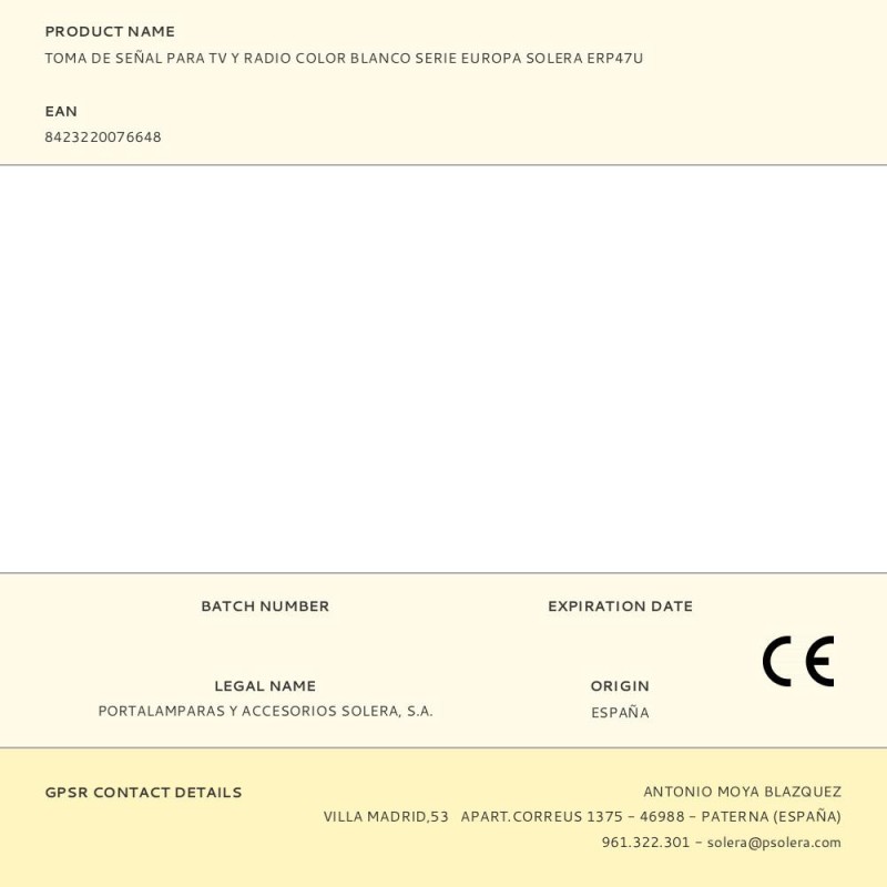 Toma de señal para tv y radio color blanco serie europa solera erp47u