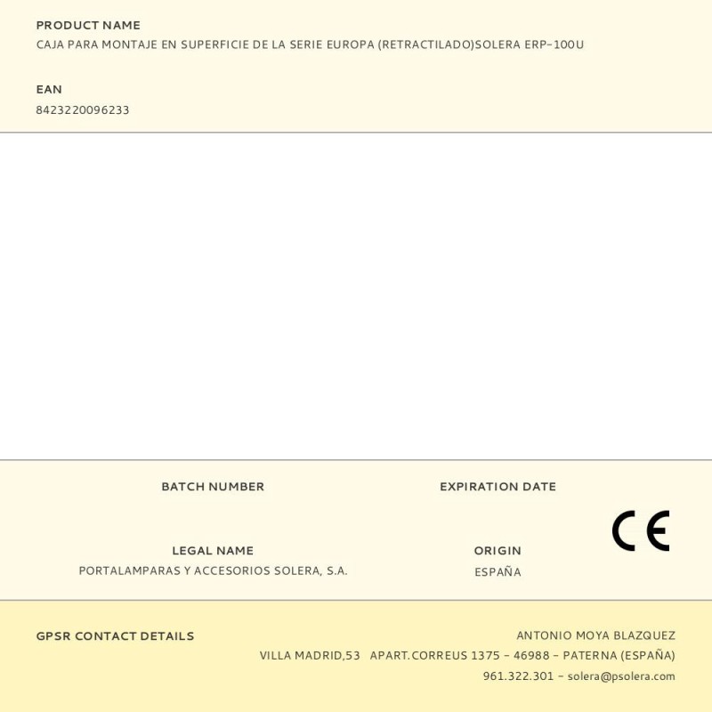 Caja para montaje en superficie de la serie europa (retractilado)solera erp-100u