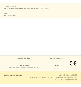 Tapa ciega de empotrar blanco serie europa solera erp75u