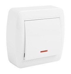 Conmutador unipolar con indicador luminoso superficie mural 74 x 72 x 28 mm
