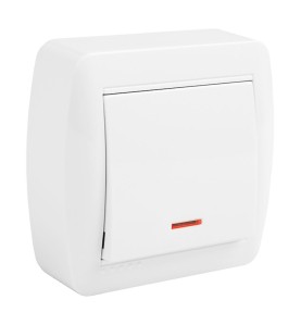 Conmutador unipolar con indicador luminoso superficie mural 74 x 72 x 28 mm