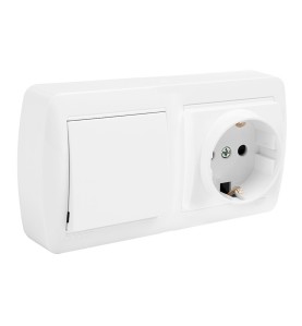 Base fija 2p+t 16a 250v + conmutador/interruptor 10ax 250v superficie mural 148 x 72 x 42 mm
