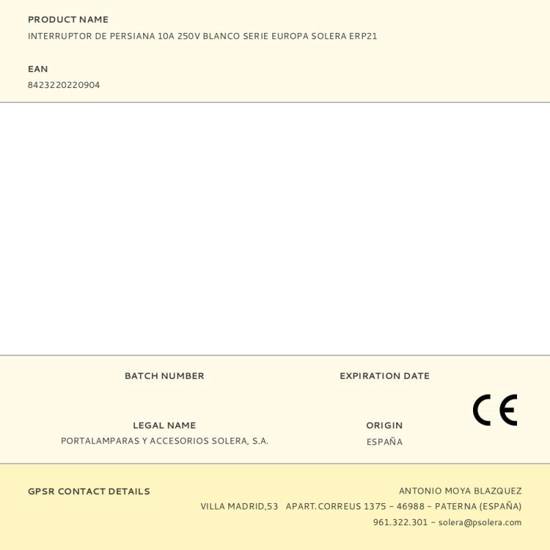 Interruptor de persiana 10a 250v blanco serie europa solera erp21