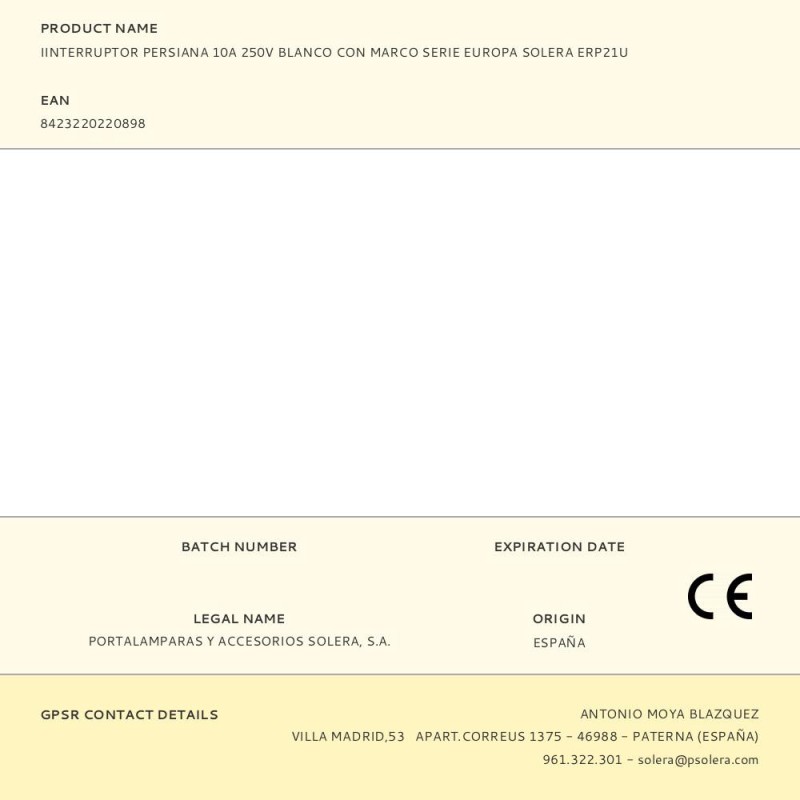 Iinterruptor persiana 10a 250v blanco con marco serie europa solera erp21u