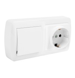 Base doble bipolar con t/tl + conmutador de cruce y con obturador superficie mural 138 x 42 x 72 mm