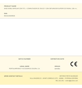 Base doble bipolar con t/tl + conmutador de cruce y con obturador superficie mural 138 x 42 x 72 mm