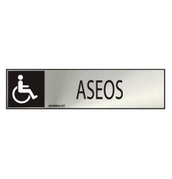 Cartel informativo "aseos" discapacitados (inox adhesivo 0.8mm) 5x20cm normaluz