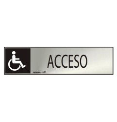 Cartel informativo "acceso" discapacitados (inox adhesivo 0.8mm) 5x20cm normaluz