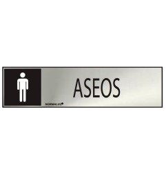 Cartel informativo "aseos" hombre (inox adhesivo 0.8mm) 5x20cm normaluz