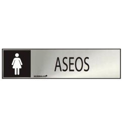 Cartel informativo "aseos" mujer (inox adhesivo 0.8mm) 5x20cm normaluz