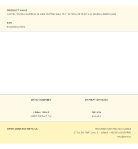 Cartel "es obligatorio el uso de pantalla protectora" (pvc 0,7mm) 30x40cm normaluz