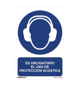 Cartel "es obligatorio el uso de proteccion acustica" (pvc 0,7mm) 30x40cm normaluz
