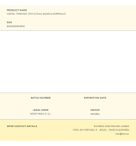 Cartel "parking" (pvc 0,7mm) 30x40cm normaluz