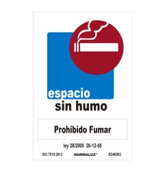Cartel "espacio sin humo-prohibido fumar" (pvc 0,7mm) 30x40cm normaluz