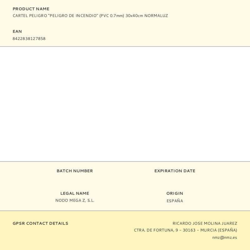 Cartel peligro "peligro de incendio" (pvc 0.7mm) 30x40cm normaluz