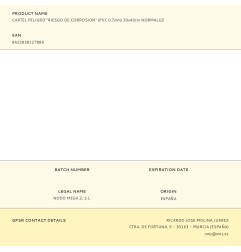 Cartel peligro "riesgo de corrosion" (pvc 0.7mm) 30x40cm normaluz