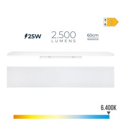 Regleta led 25 w 6400 k luz fria 2500 lm 60 x 4,5 x 12 cm