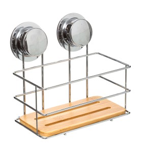 Soporte de ducha de bambú con ventosa