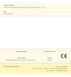 Plancha antiadherente 2200 w con hot zone fagor 54 x 27 x 9 cm