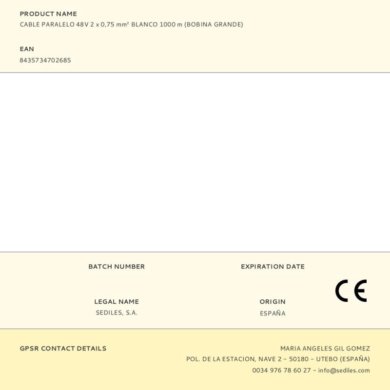 Cable paralelo 48v 2 x 0,75 mm² blanco 1000 m (bobina grande)