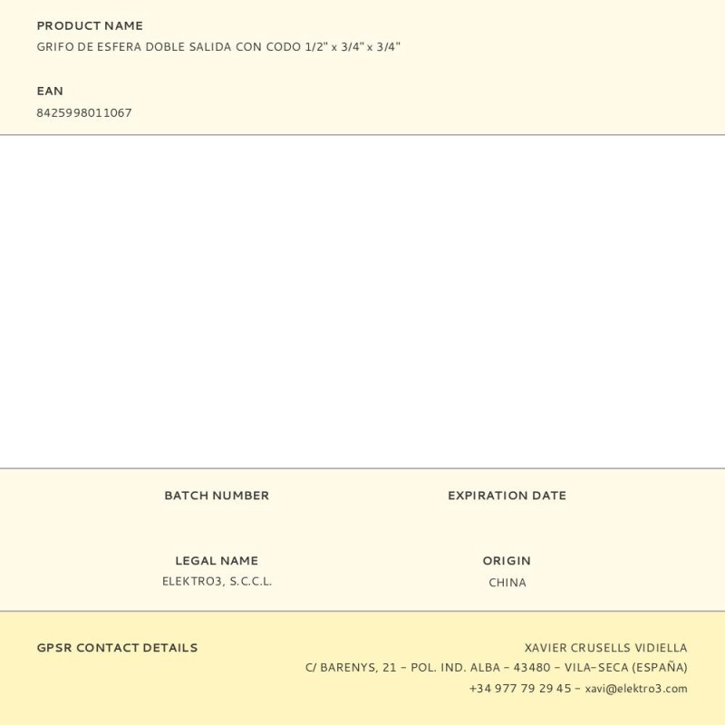 Grifo de esfera doble salida con codo 1/2" x 3/4" x 3/4"