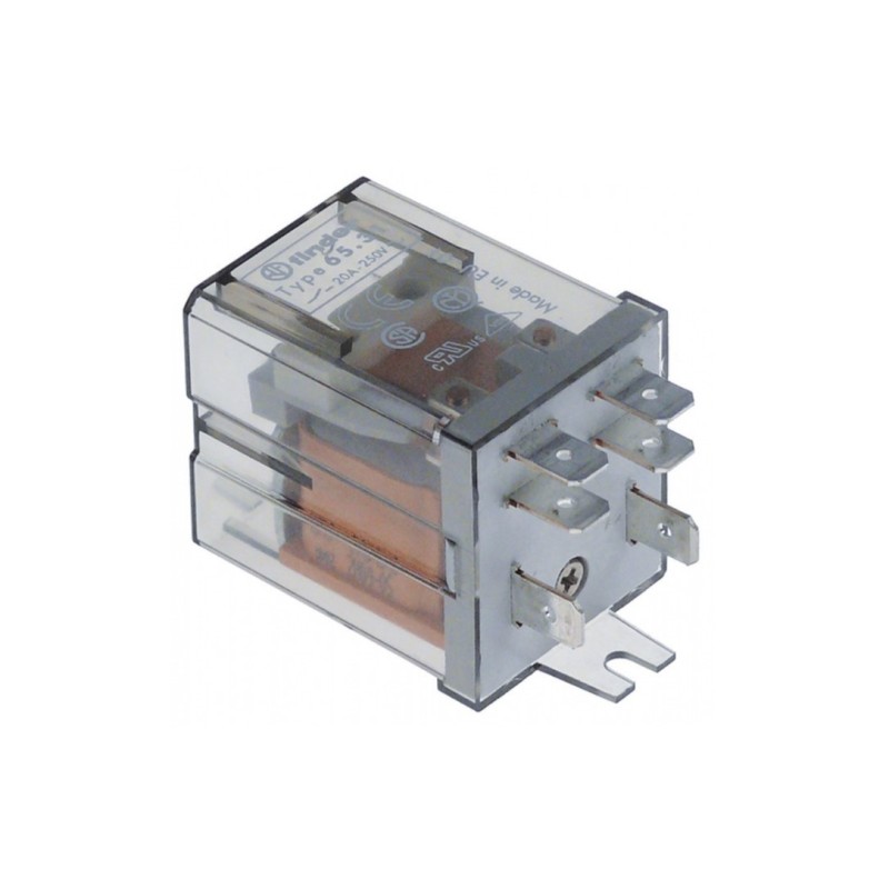 Relé de potencia FINDER 250VAC 20A empalme F6,3 lengüeta de sujeción medidas 68x38,2x35,8mm