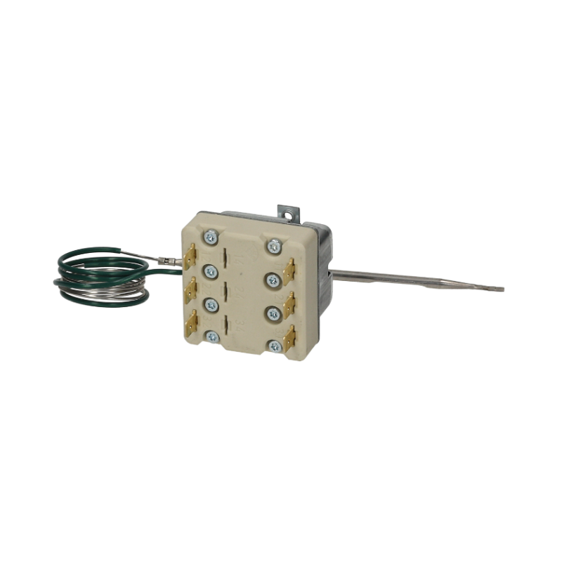 Termostato de seguridad temp. desconexión 169°C 3 polos 3NC 20A sonda ø 4mm sonda L 128mm Termostato de seguridad temp. desconexión 169°C 3 polos 3NC 20A sonda ø 4mm sonda L 128mm