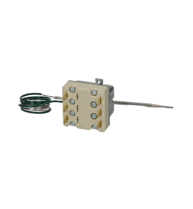 Termostato de seguridad temp. desconexión 169°C 3 polos 3NC 20A sonda ø 4mm sonda L 128mm