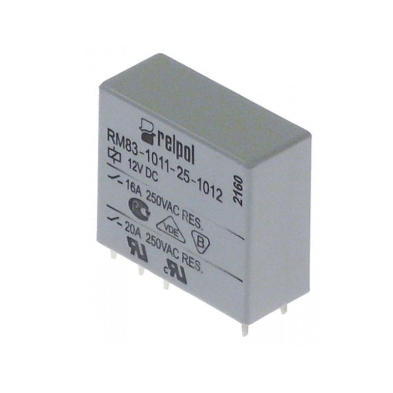 Relé para circuito impreso 12VDC 1CO a 250 V 16A empalme pins medida reticular 5mm Italiana Relè Relé para circuito impreso 12VDC 1CO a 250 V 16A empalme pins medida reticular 5mm Italiana Relè